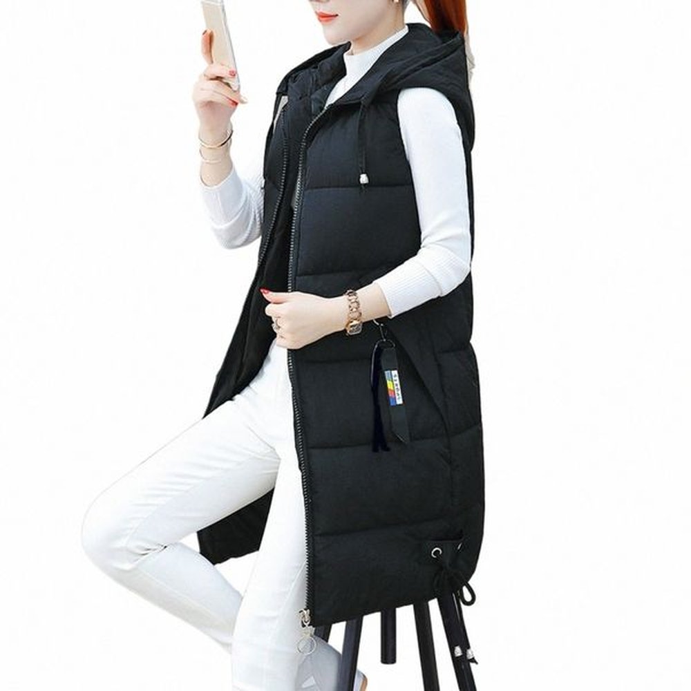 women vest jacket casual solid coat hooded zipper pocket loose
