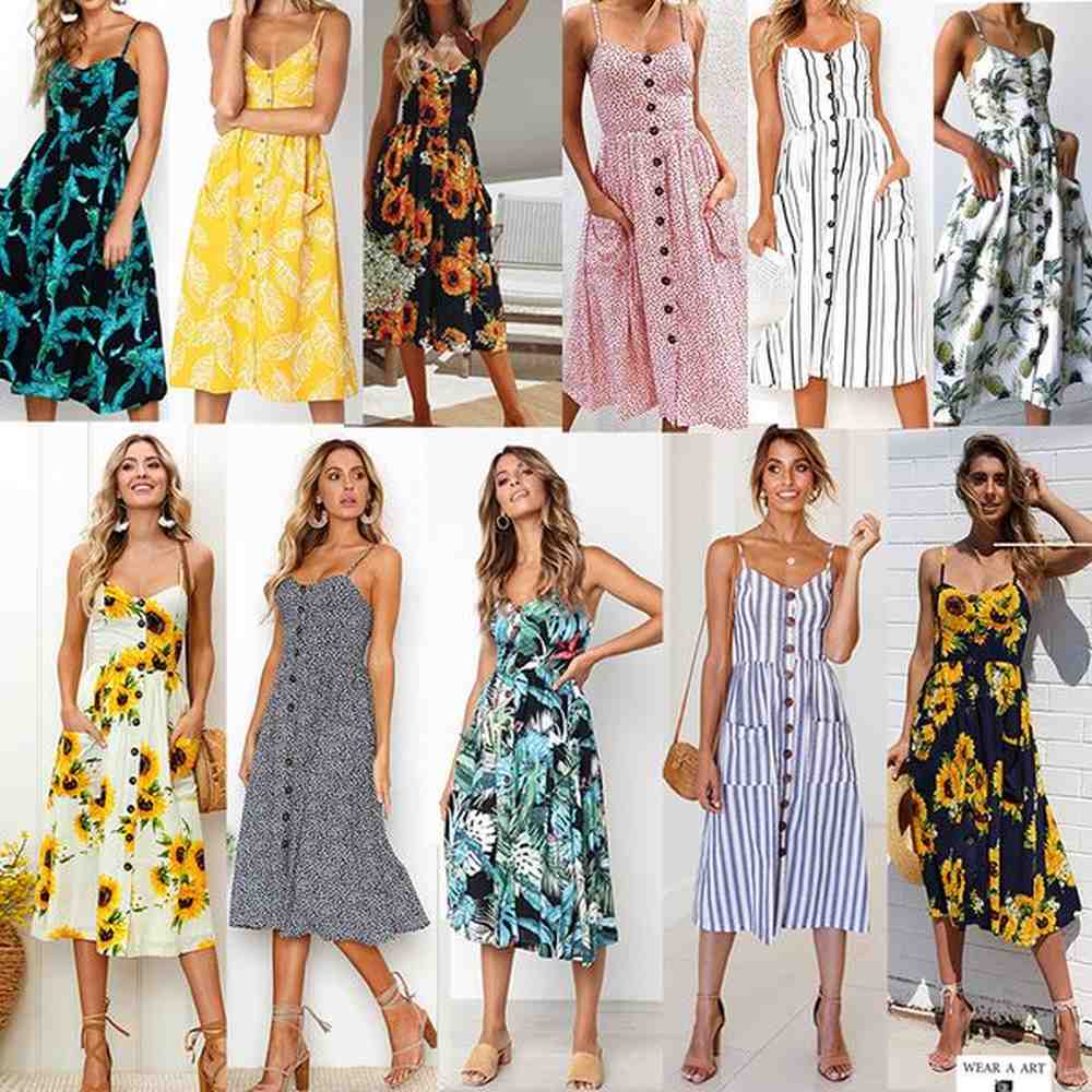 women vintage casual sundress female beach dress lady boho sexy