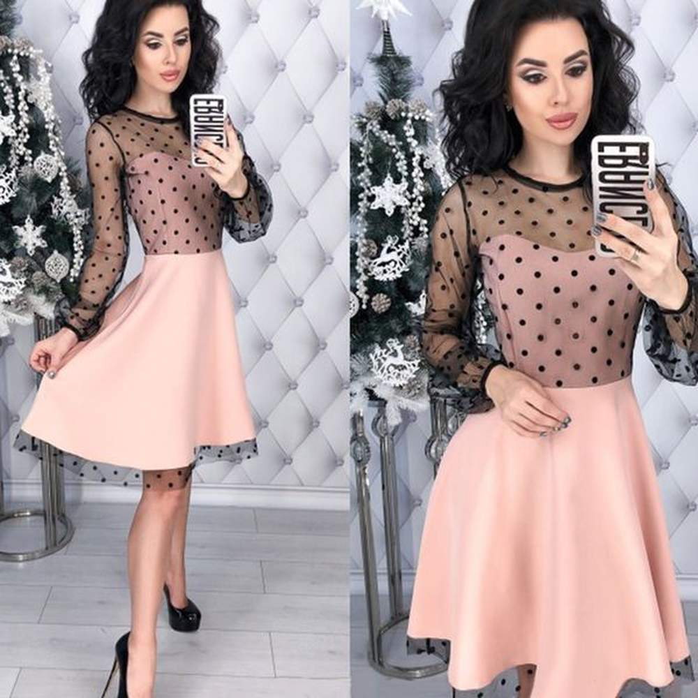 women vintage lace patchwork aline party dress long sleeve o