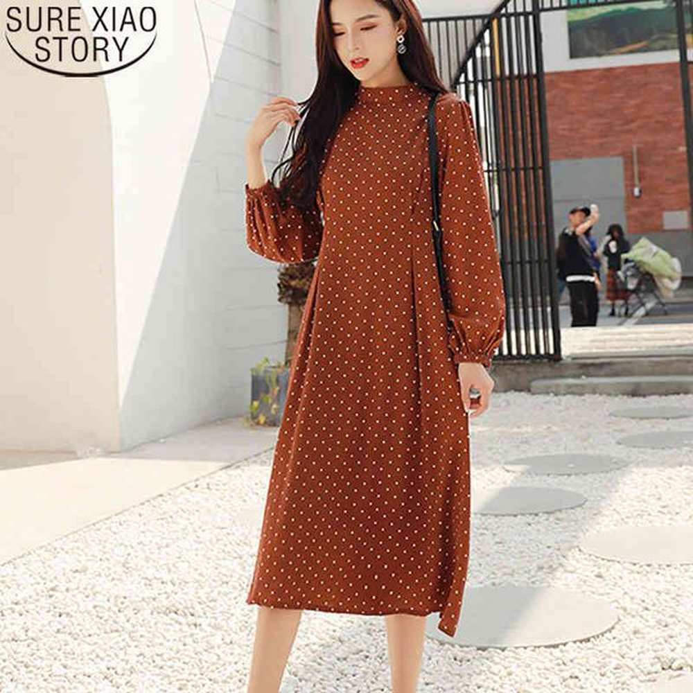 women vintage long sleeve casual aline dot zippers midi dresses