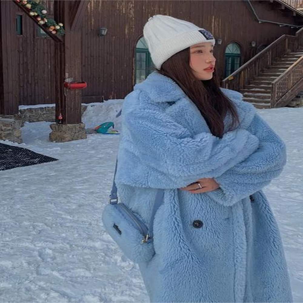 women winter faux fur warm long coat sleeve female thick
