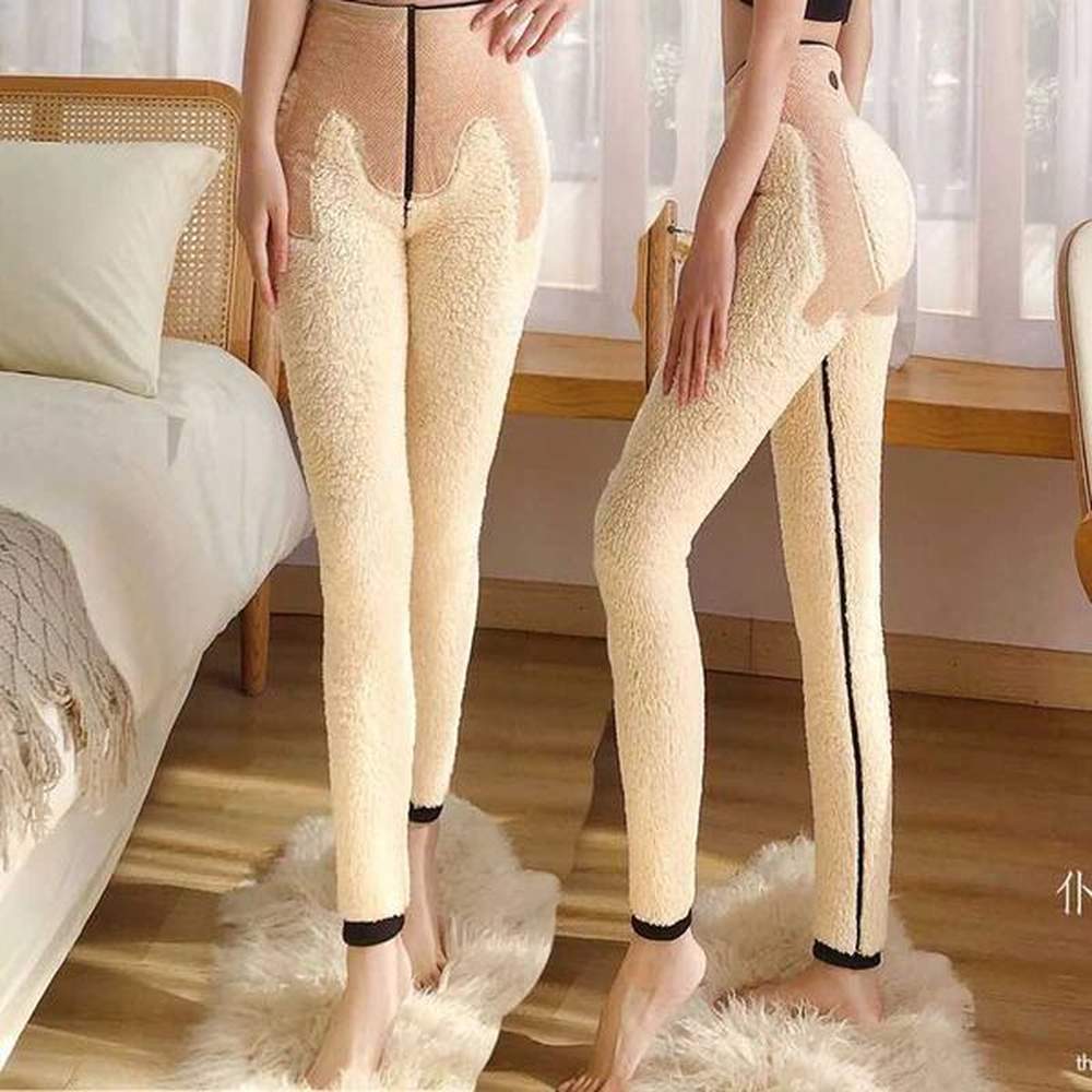 women winter warm faux lambwool skintight leggings basic high