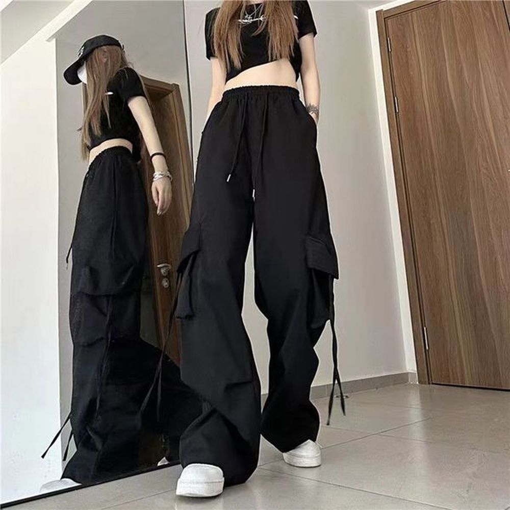 women yk cargo pants fashion casual high waist big pockets