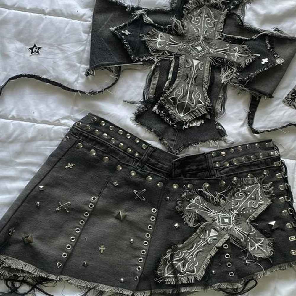 women yk clothing two piece sets slim fit gothic hip