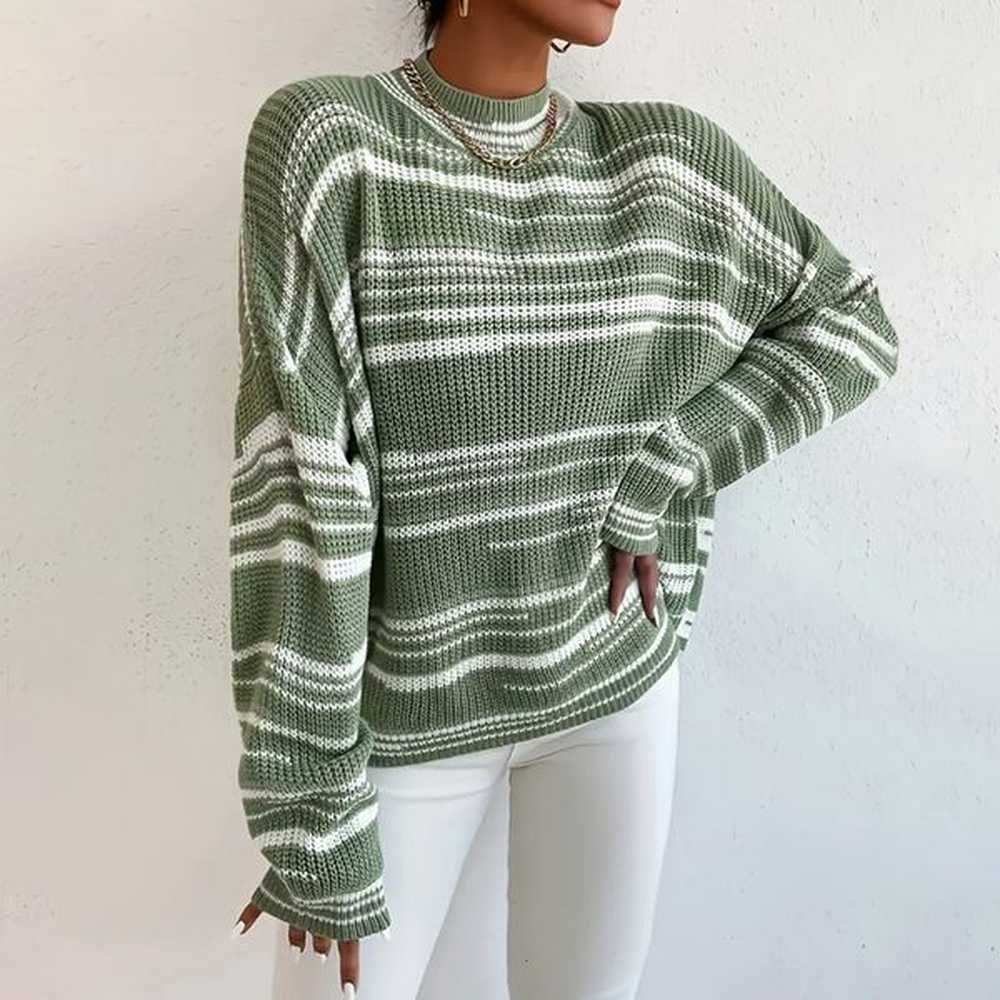 womens autumn and winter pullover round neck sweater fashion striped