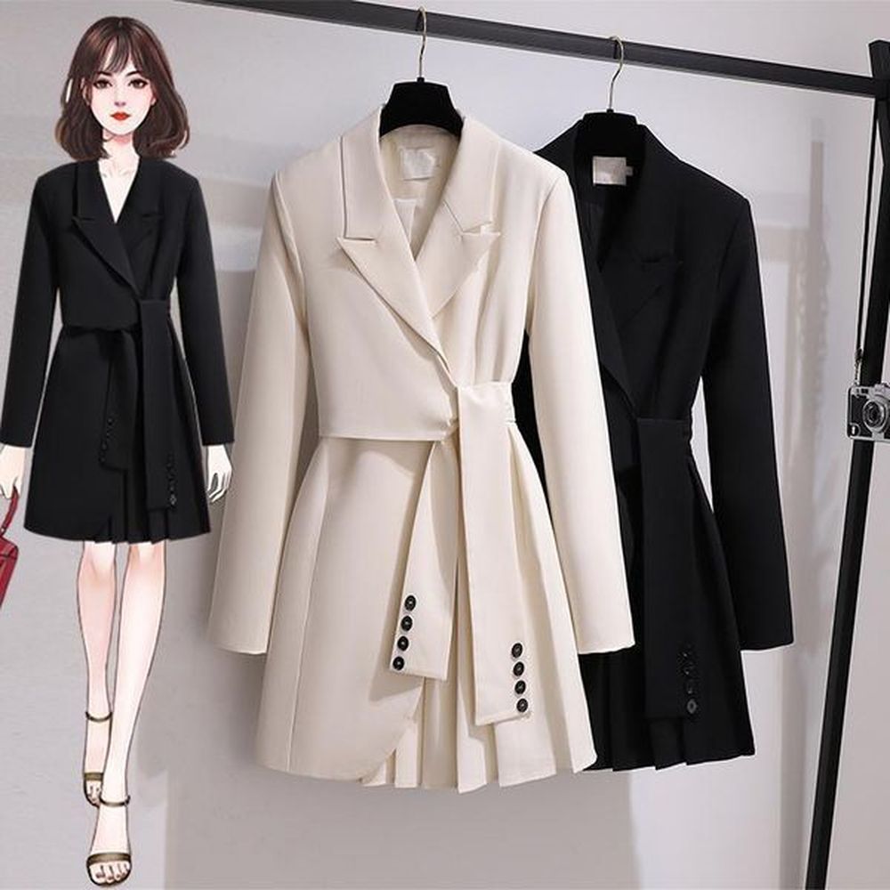 womens autumn blazer lace up sashes slim fitting polyester long