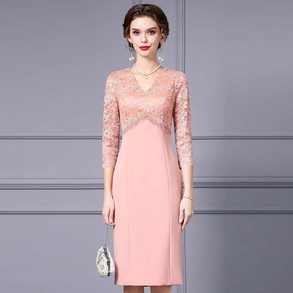 womens autumn new dress fashion orange pink lace nail