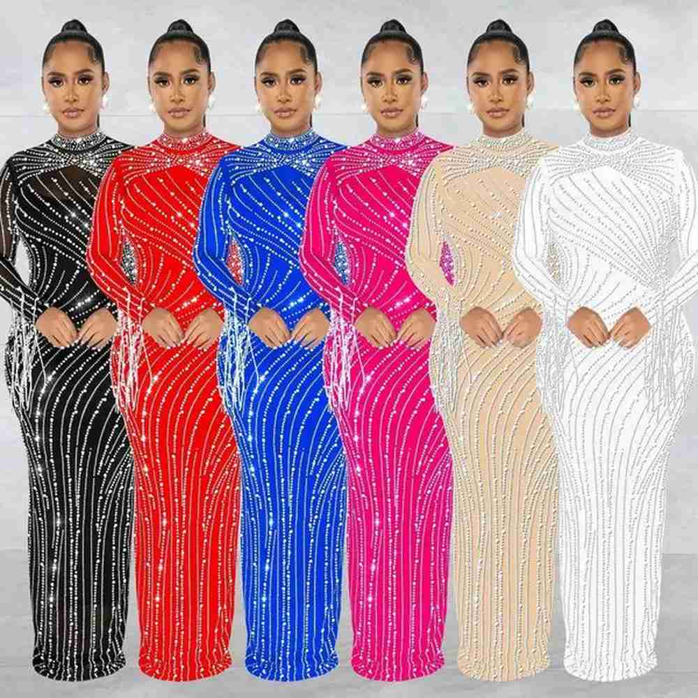 womens autumn sexy shr mesh long slve rhinestone party club