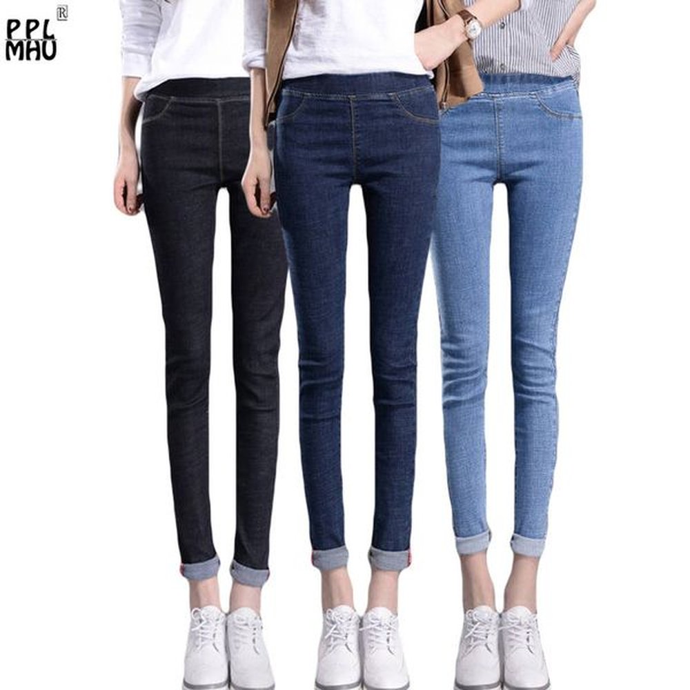 womens basic bottoms skinny pencil pants vintage elasticated denim pants