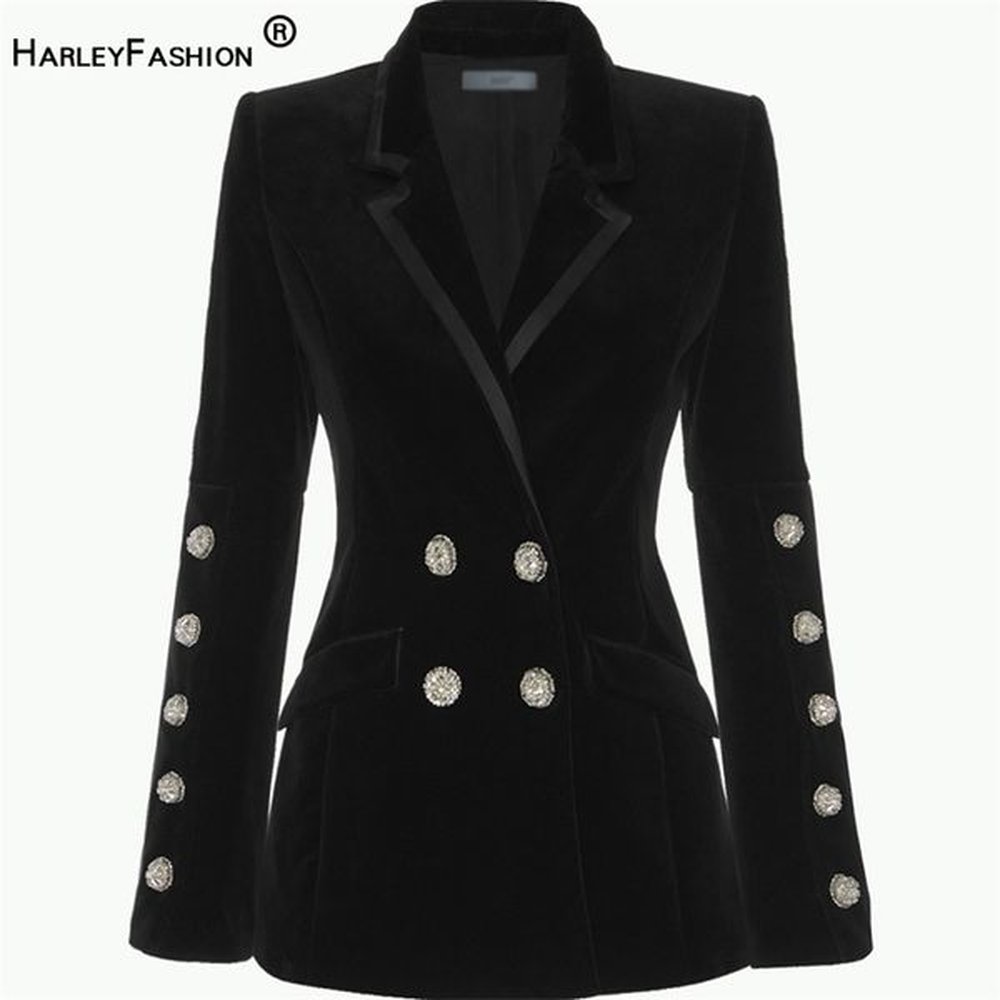 womens black veet blazer with exquisite dia buttons chic