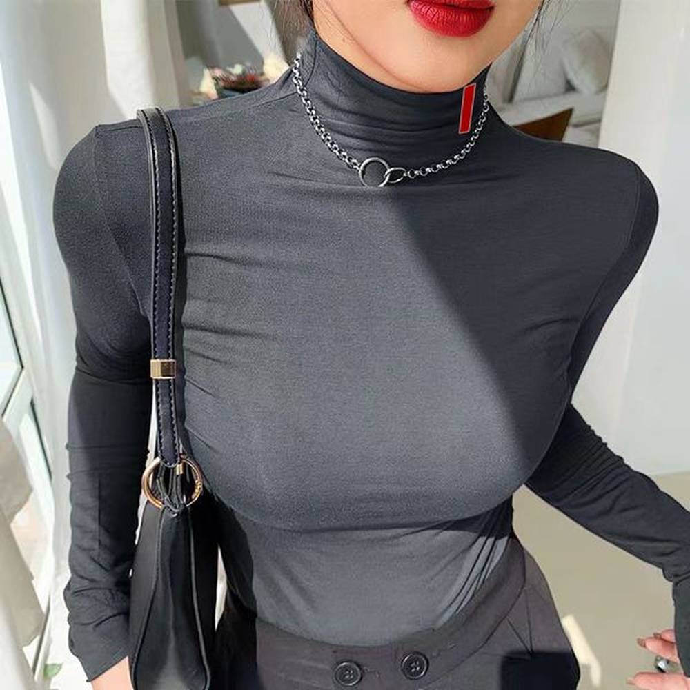 womens blouse shirts high neck designer turtleneck shirt woman slim