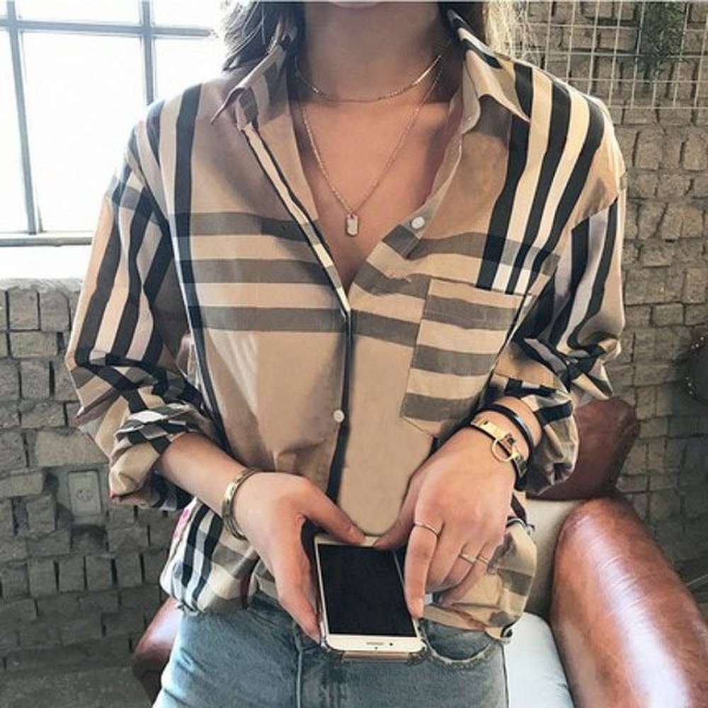 womens blouses fashion classic summer plaid tshirt plus size casual