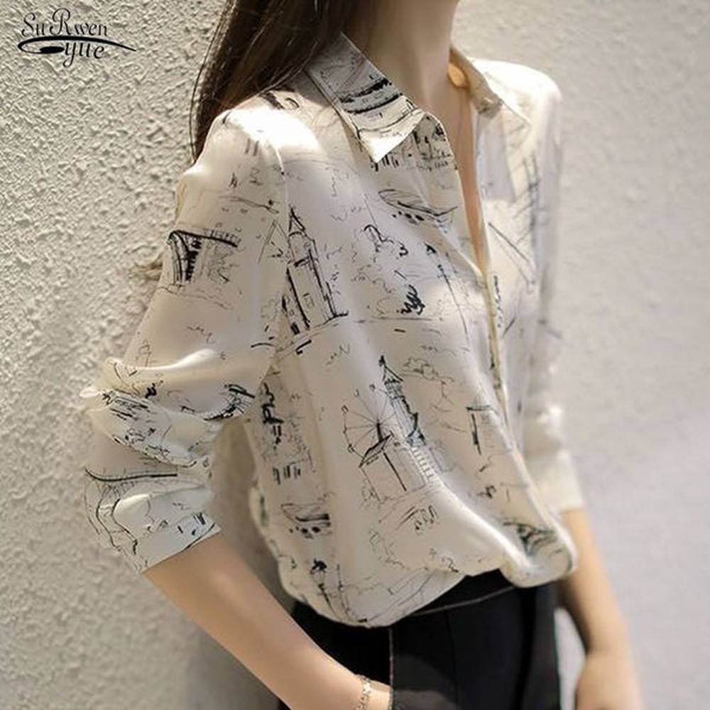 womens blouses shirts autumn vintage loose bottoming shirt elegant printed