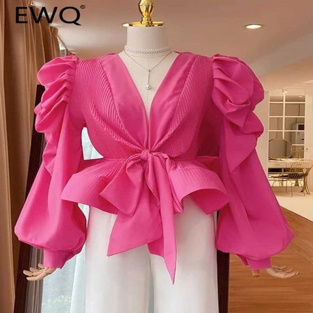 womens blouses shirts ewq fashion pleated womens shirt vneck pleated