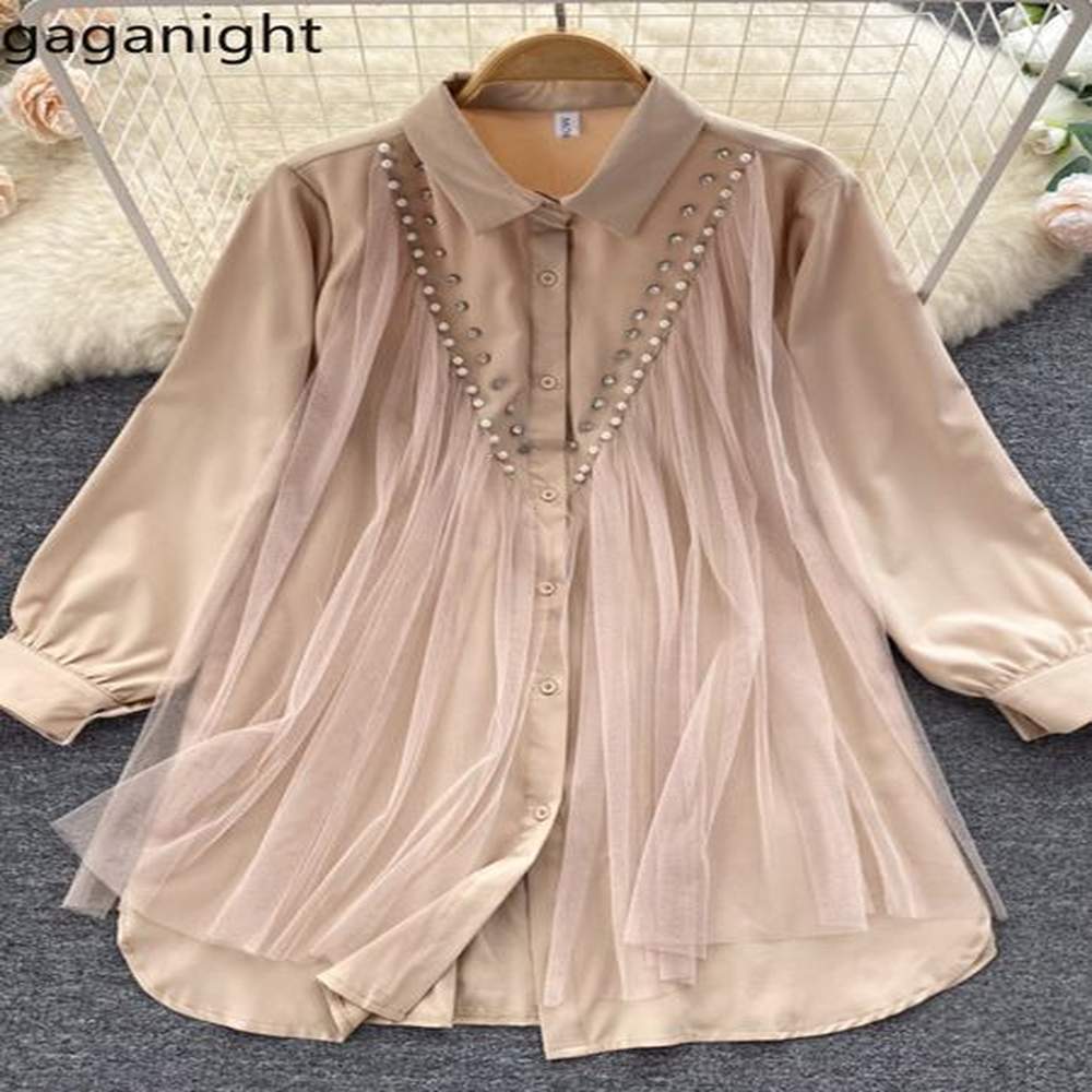 womens blouses shirts gaganight women high quality mesh studded beads