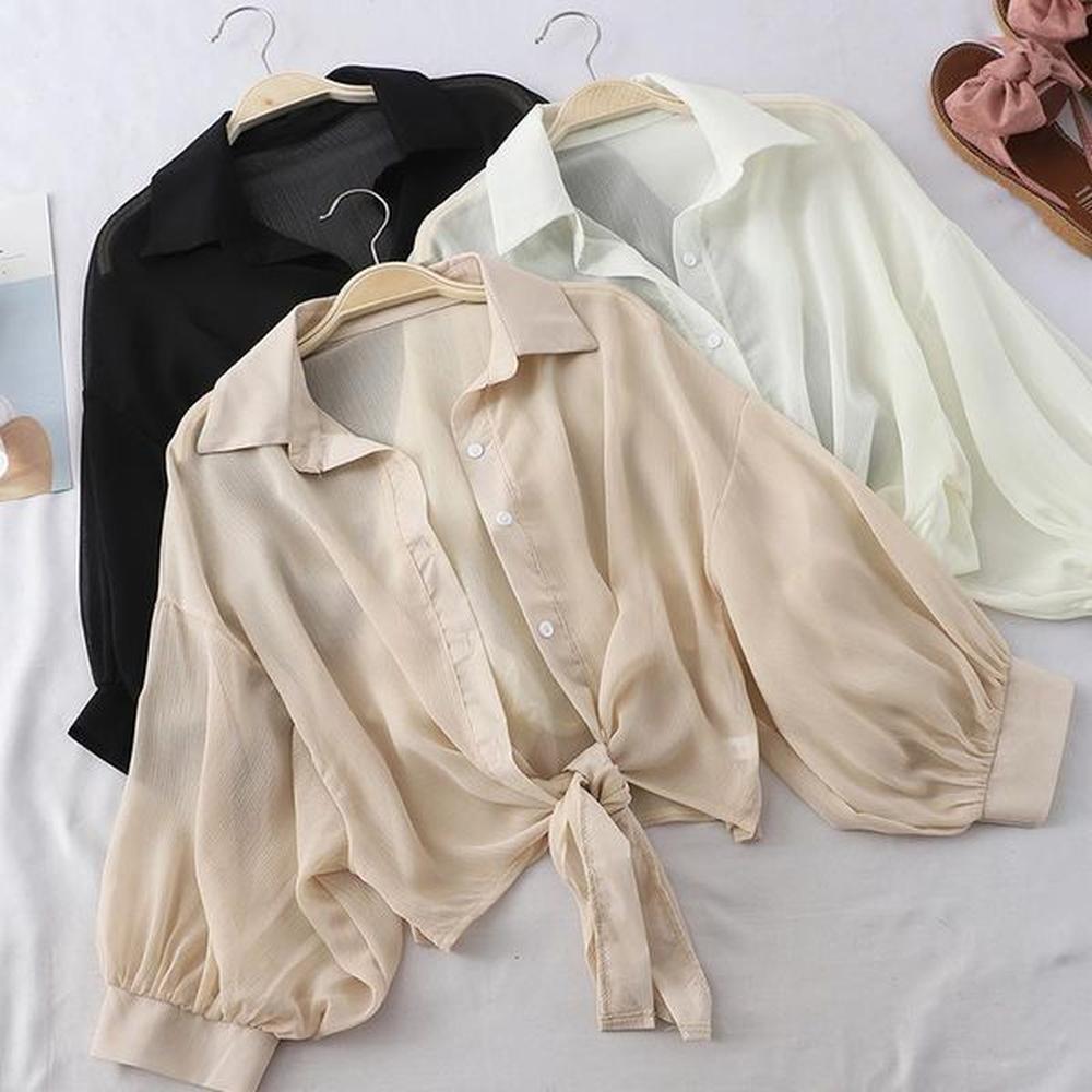 womens blouses shirts lantern sleeve chiffon women summer transparent beach