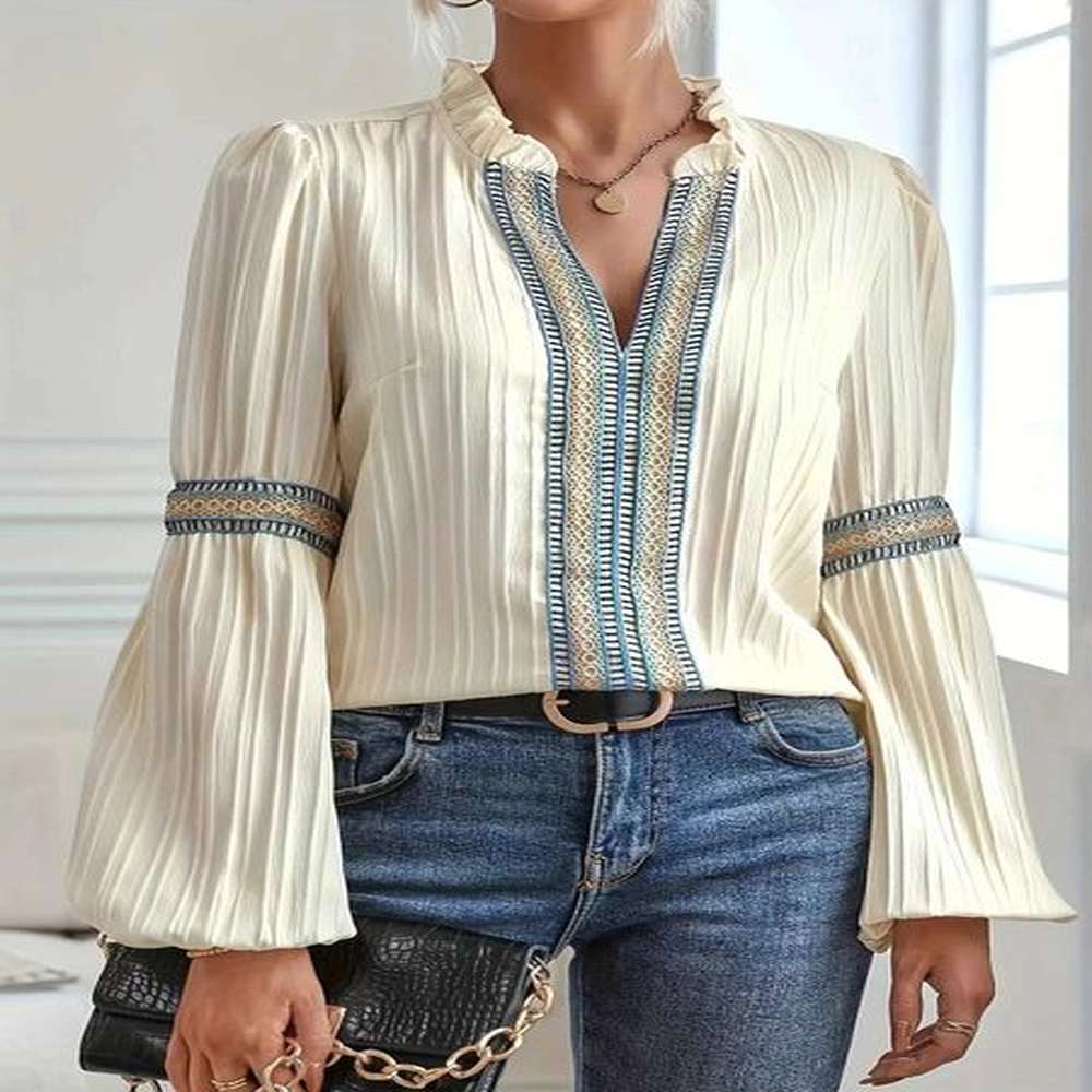 womens blouses shirts retro design vneck bubble sleeves womens spring