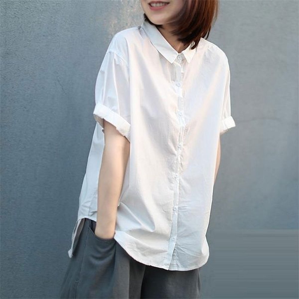 womens blouses shirts summer fashion women short sleeve loose white