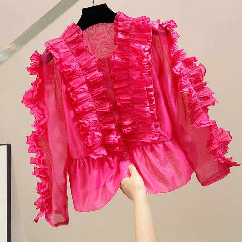 womens blouses shirts women tops elegant ruffles designer single breasted