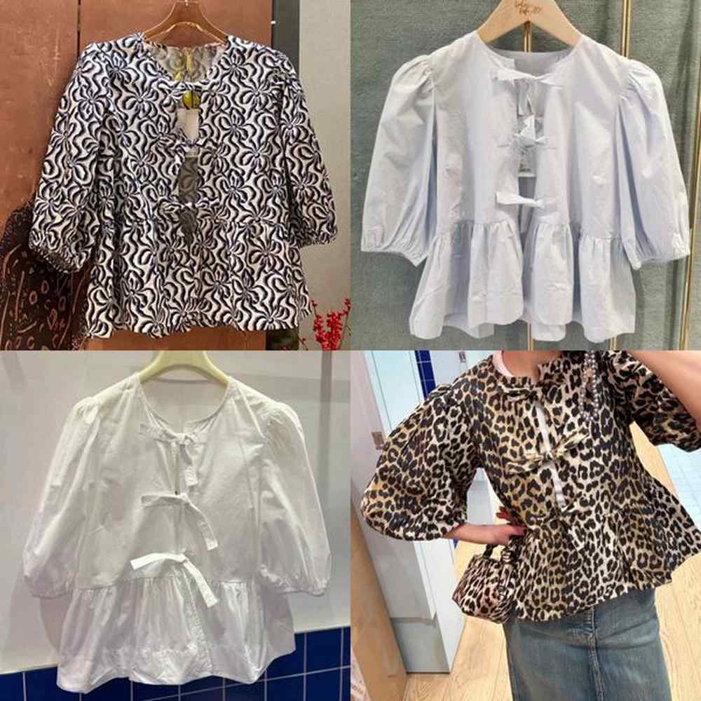womens blouses spring summer girls bow tieup peplum top in