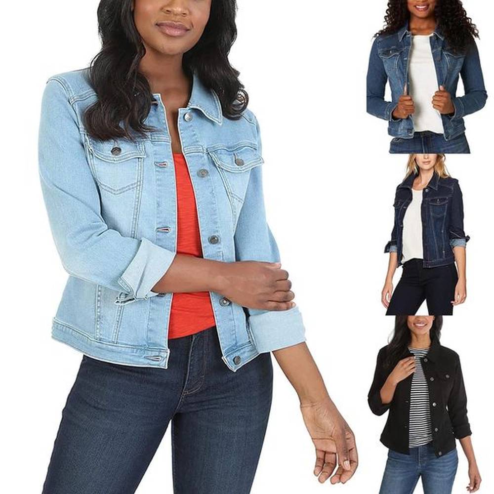 womens casual denim jacket western basic lapel button up long