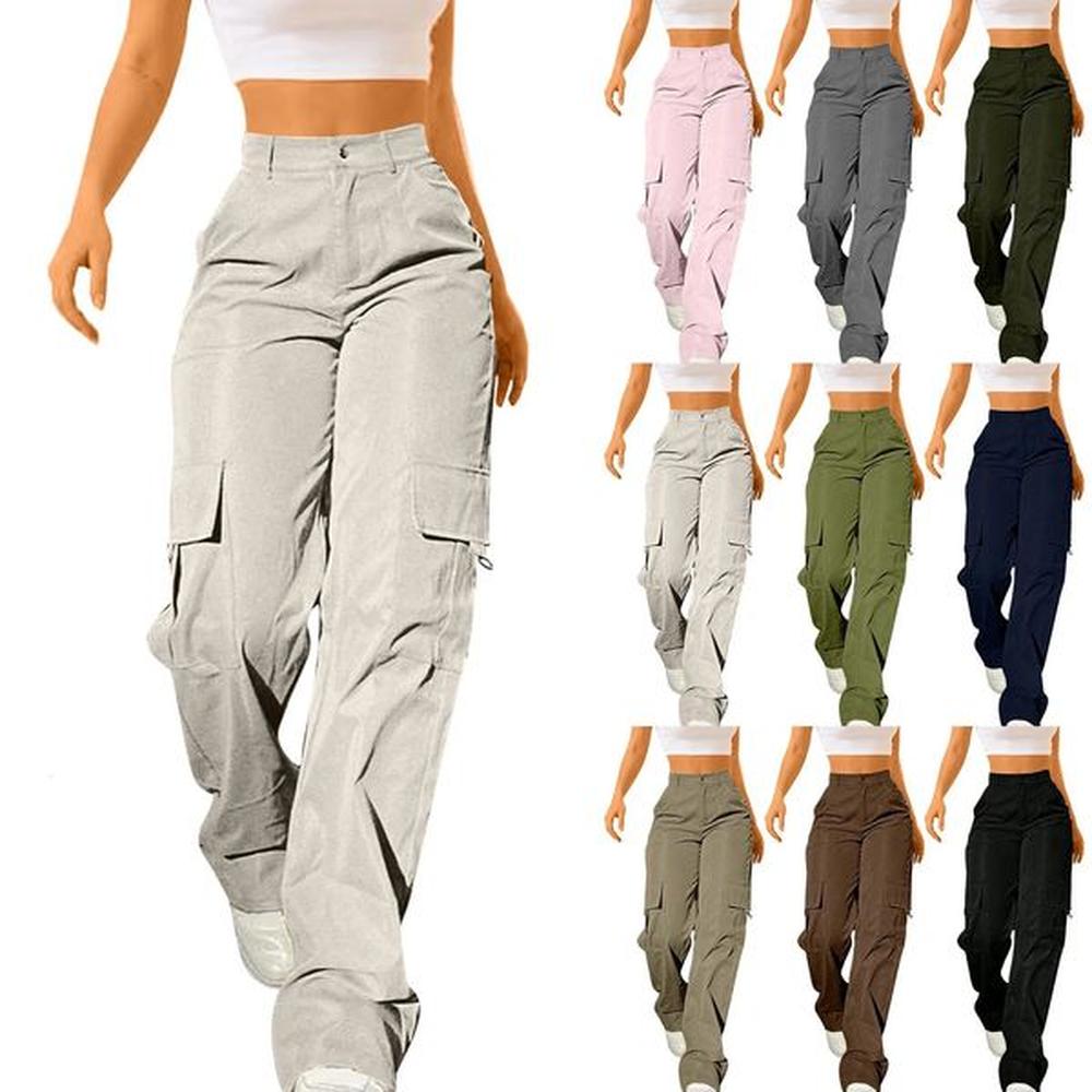 womens casual pants elastic waist fashion straight leg trouser with