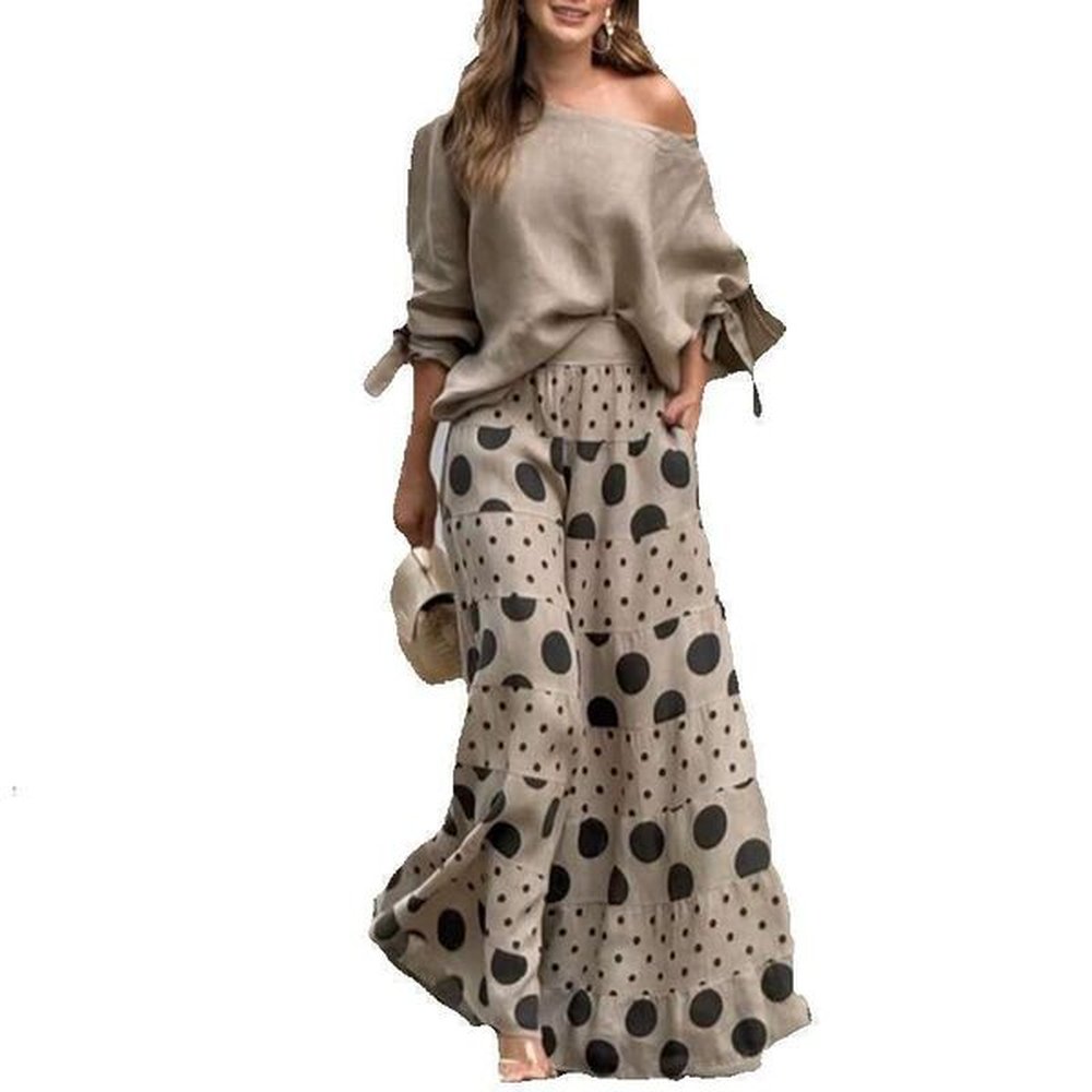 womens casual shoulder printed pants fashion piece set
