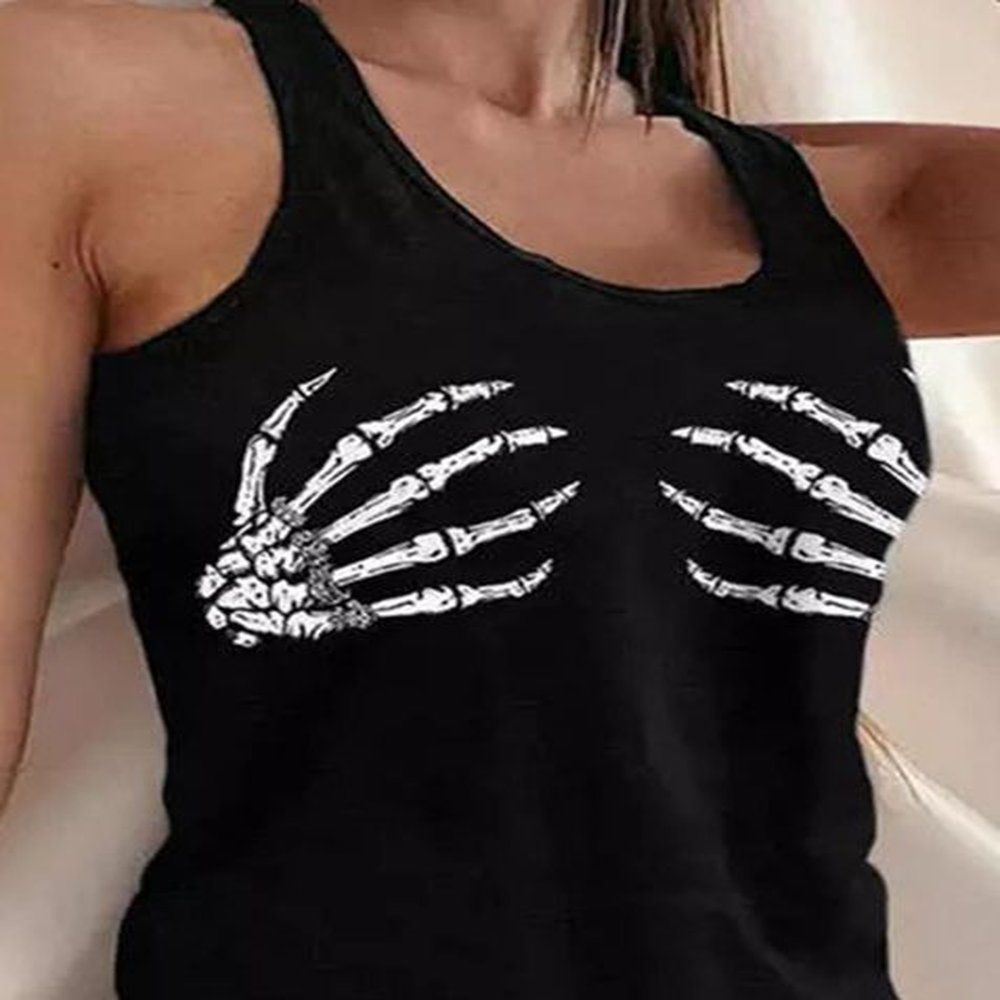 womens casual suit gothic skull print casual sleeveless top set