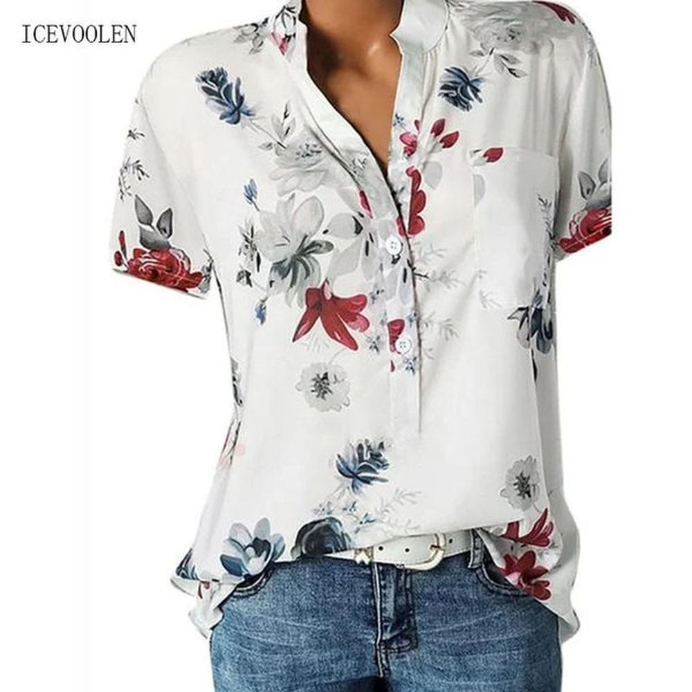 womens casual vneck short sleeve blouse elegant printed top
