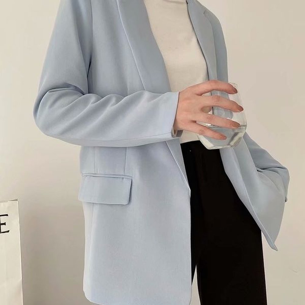 womens chic blazer elegant grey office jacket with pockets