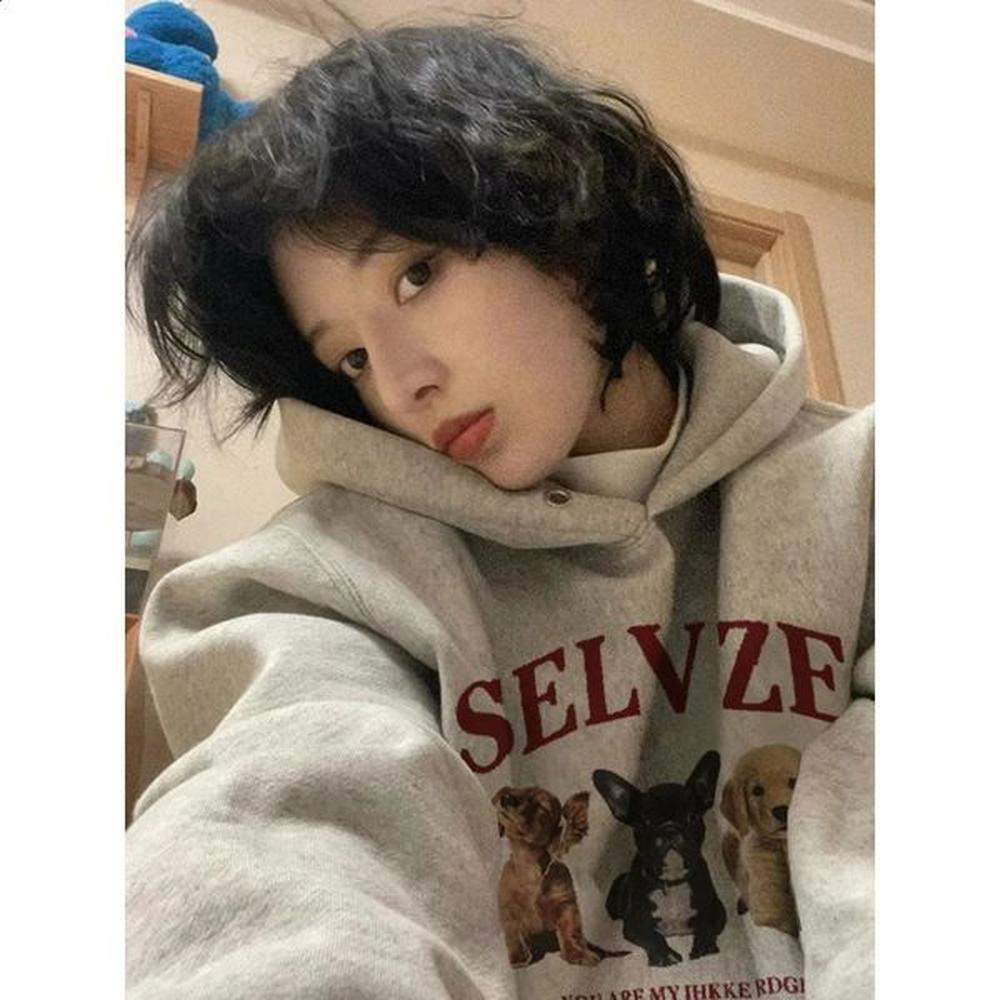 womens clothing vintage street sweatshirt yk dog pattern pullover hoodie