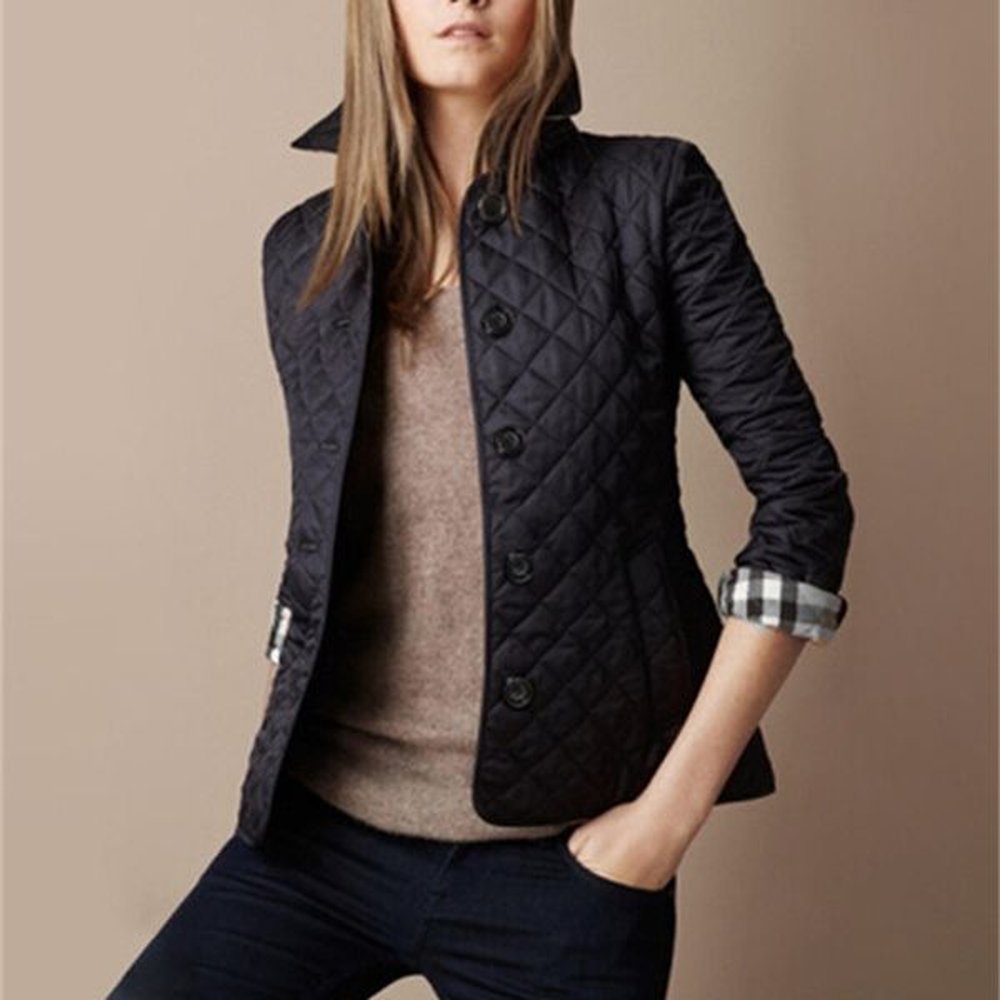 womens coat design classic plaid pressed line decoration cotton coat