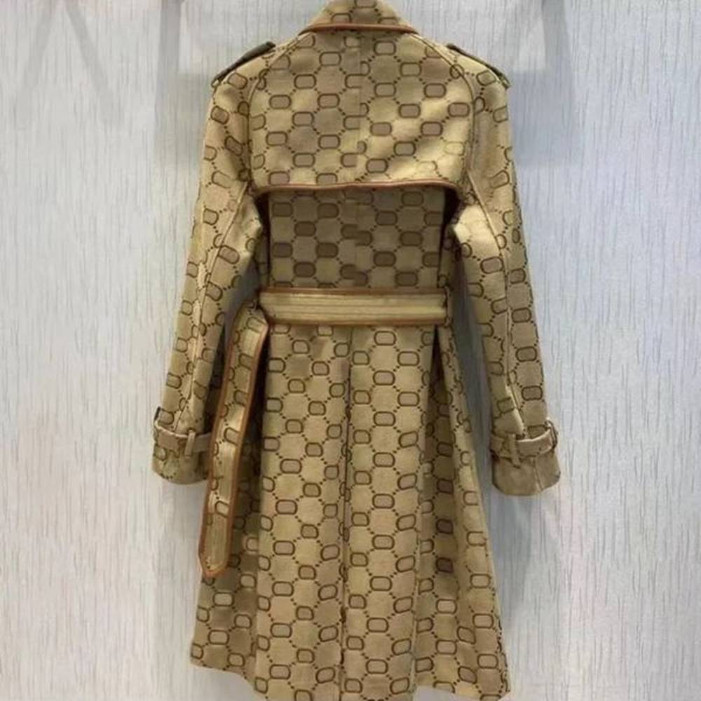 womens designer print top quality elegant belt loose long trench