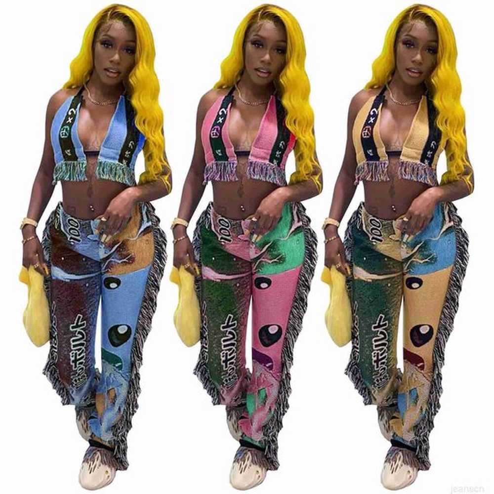 womens digital pants positioning expression letter printing hanging shoulder wrapped