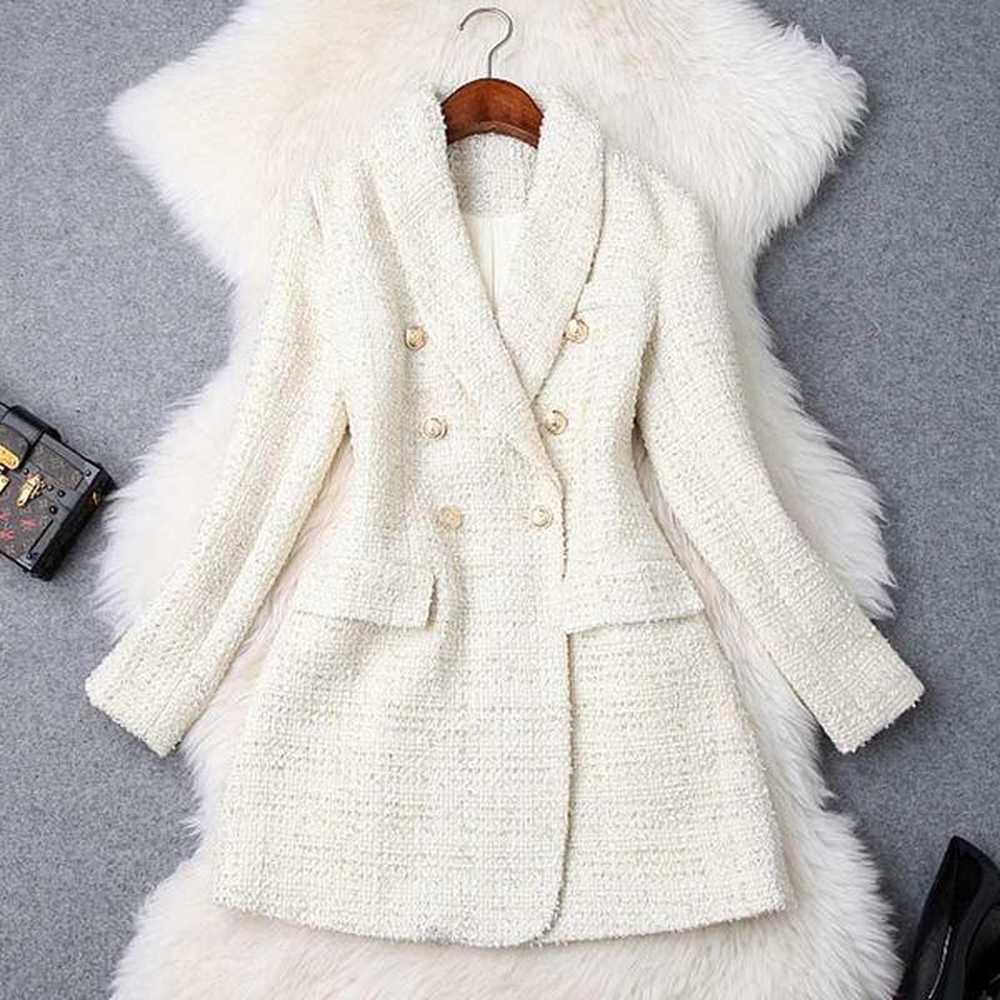 womens double breasted metal button long sleeve notched collar jacket