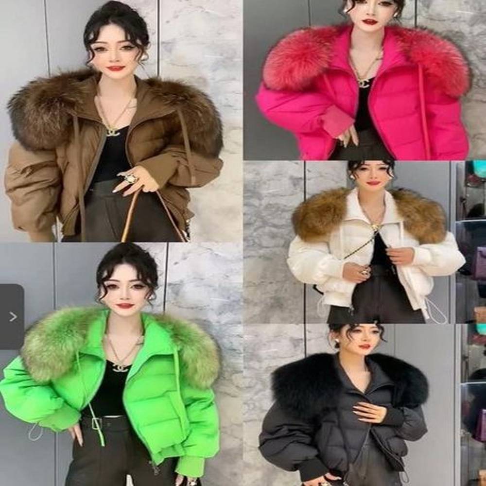 womens down high quality parkas short jacket fur collar white