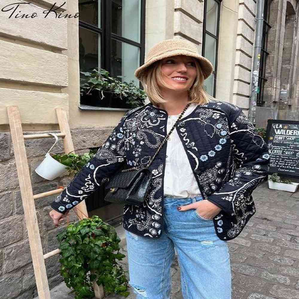 womens down parkas retro patchwork print women cotton coat pocket