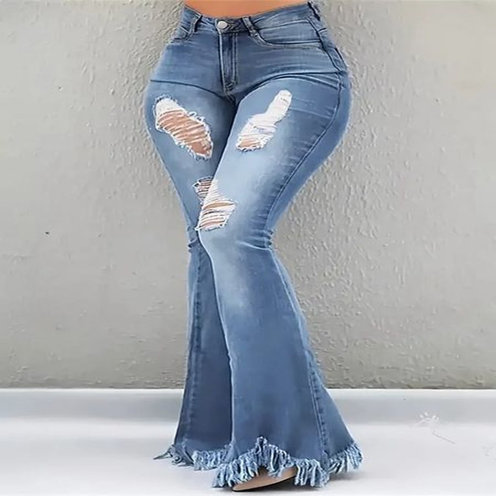 womens edge tear flange jeans fashion casual jeans