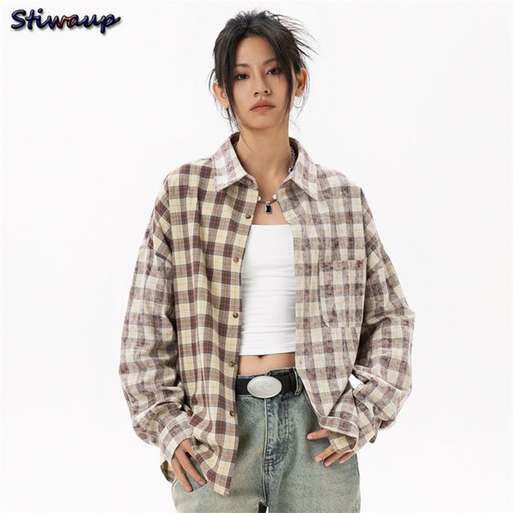 womens elegant blouse cotton plaid shirts jackets middleaged fashion womens
