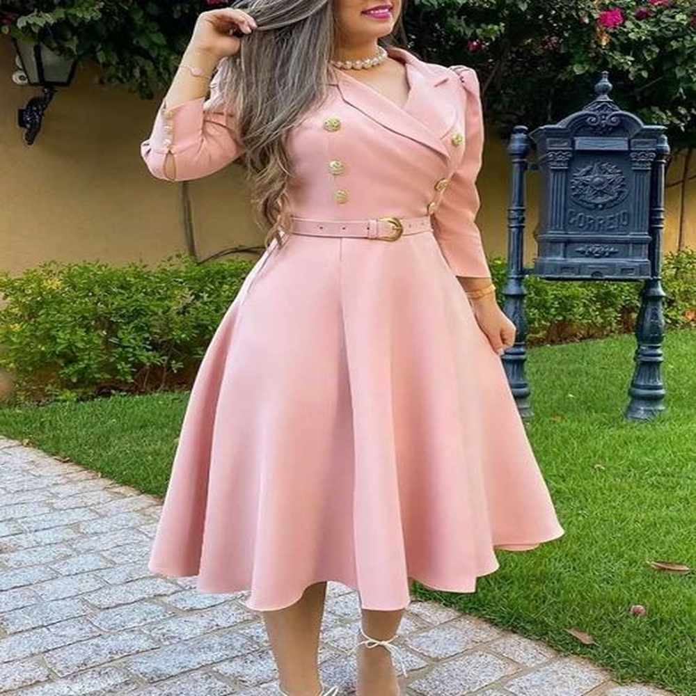 womens elegant dress spring latest notched collar puff slip