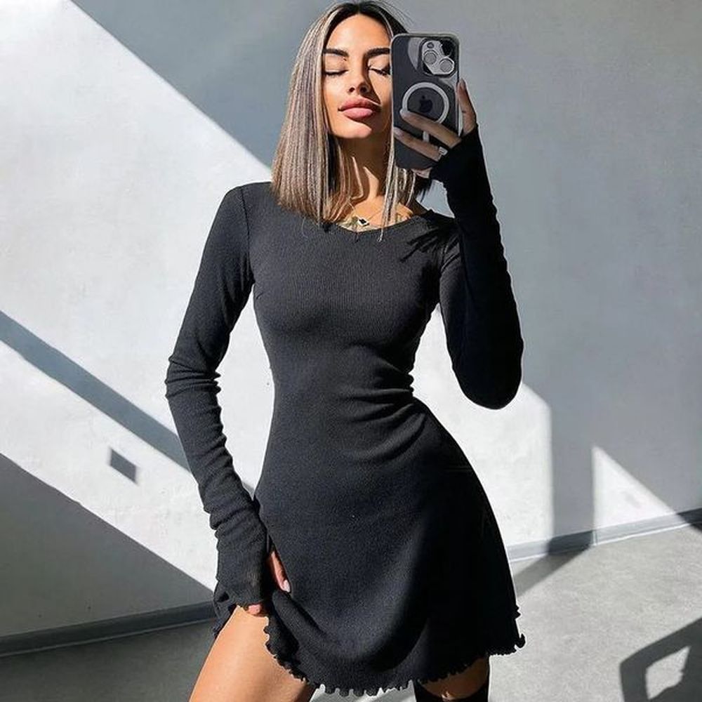 womens fallwinter fashion simple dress long sleeve knitted streetwear
