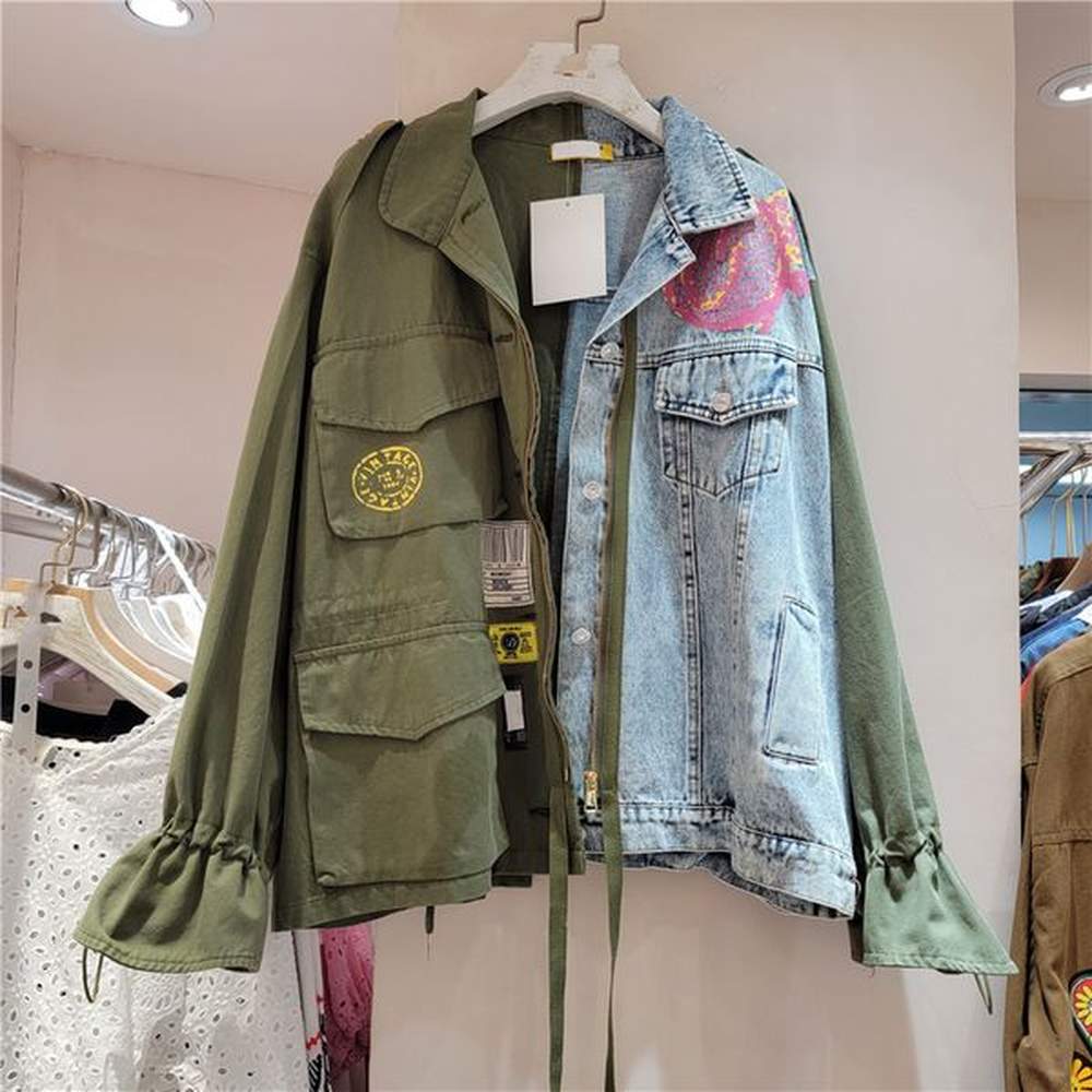 womens fashion designer jacket spliced denim fabric top autumn and
