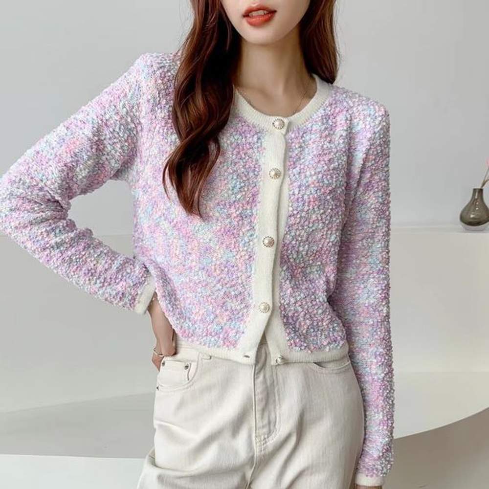 womens fashion popular oneck single breasted gradient color knitted sweater