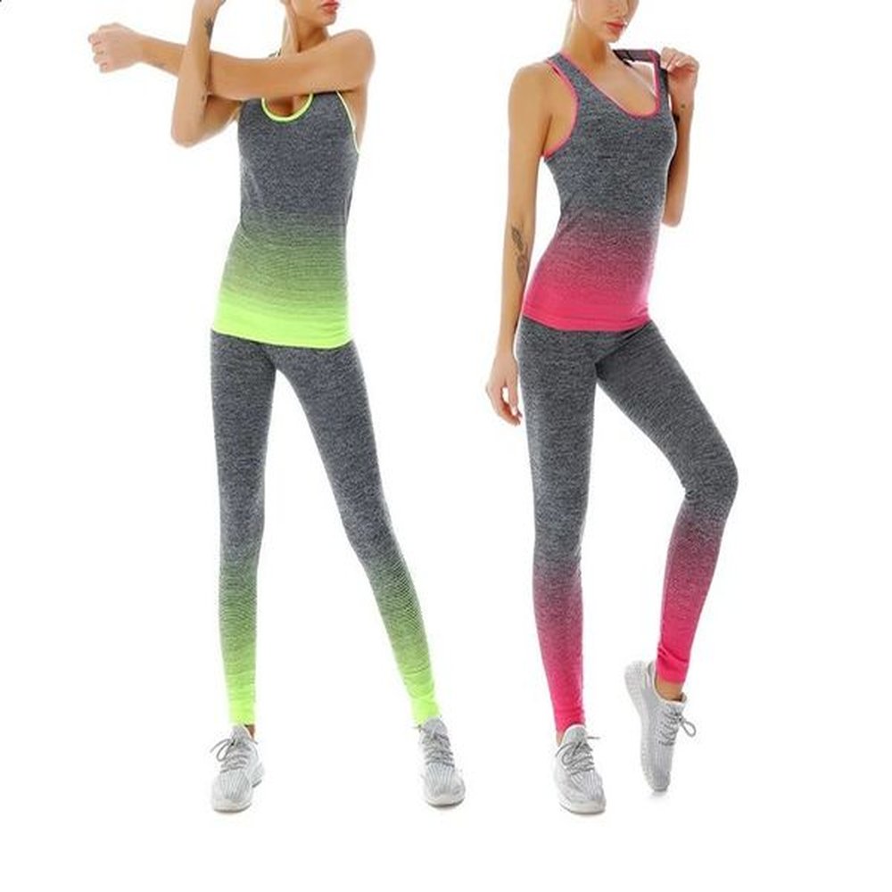 womens fitness suit super elastic gradual change color vest ninepoint