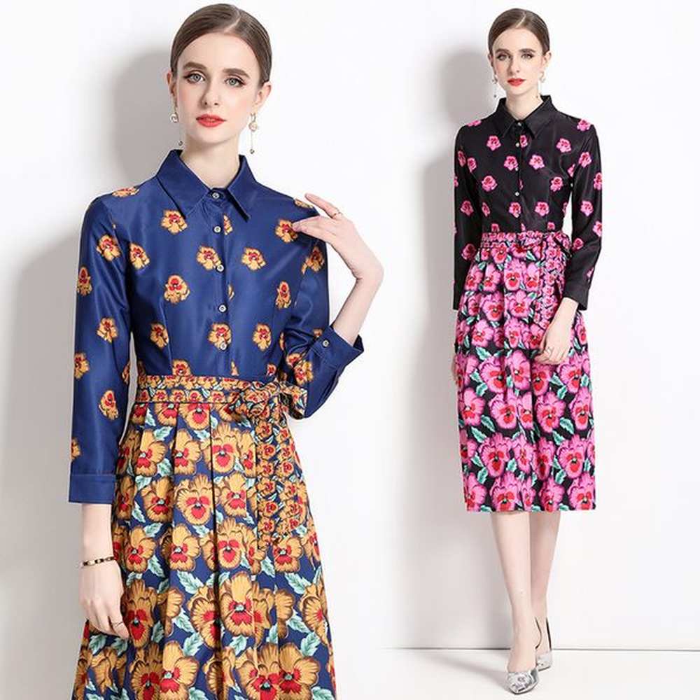 womens floral print button front shirtdress luxury designer elegant