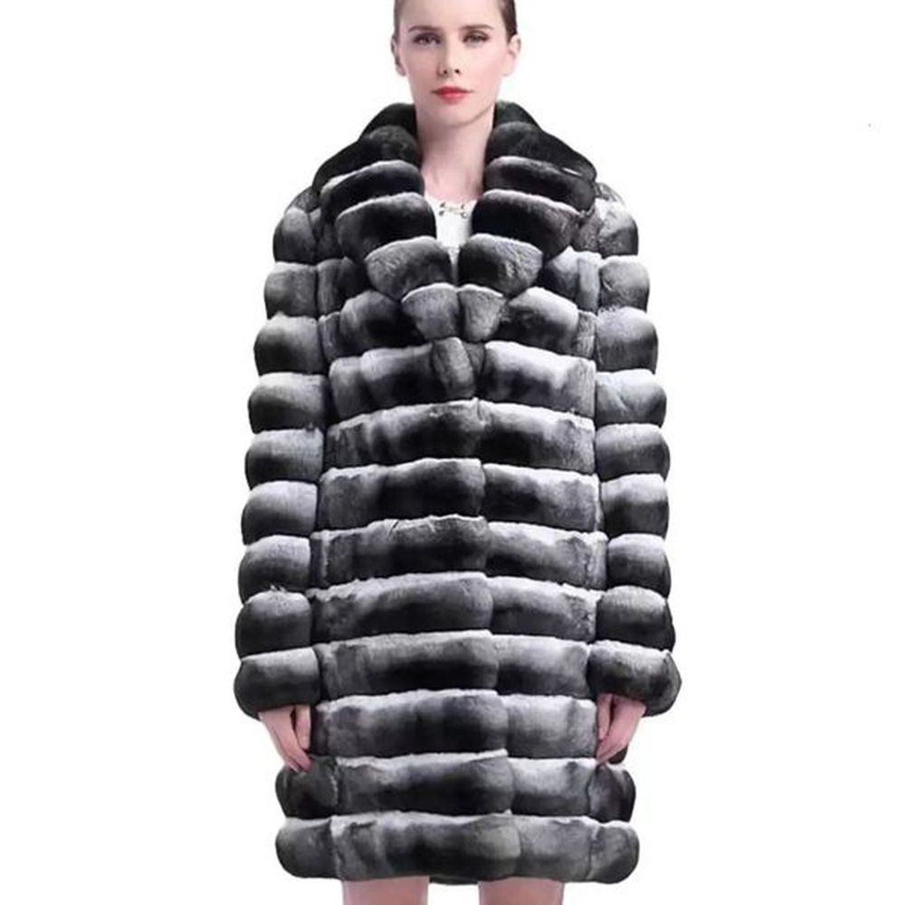 womens fur faux chinchilla striped coat real rex rabbit lapel