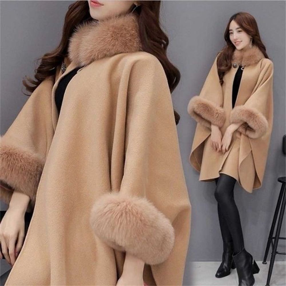 womens fur faux elegant round coat cape autumn winter big