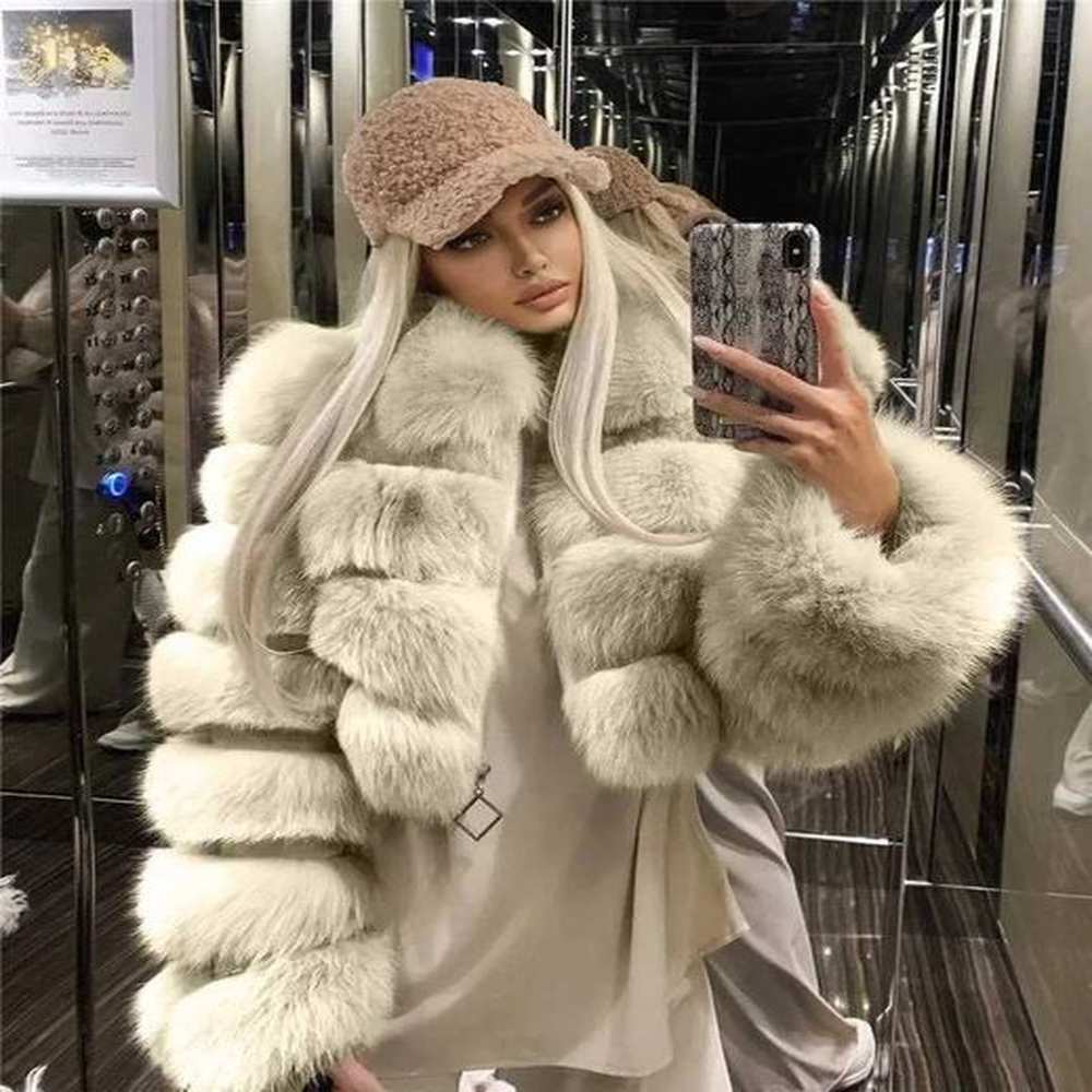 womens fur faux fur artificial fur coat with short lapel