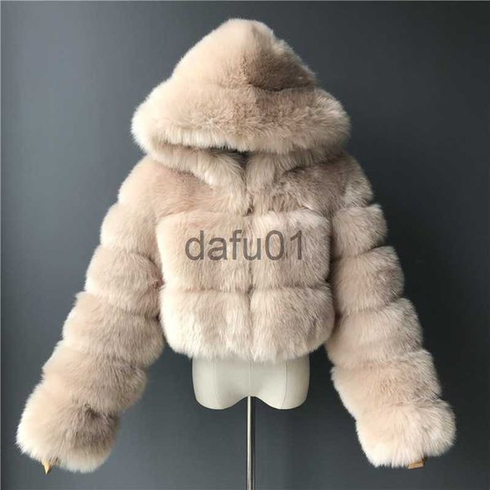 womens fur faux fur faux fur hooded short jacket faux