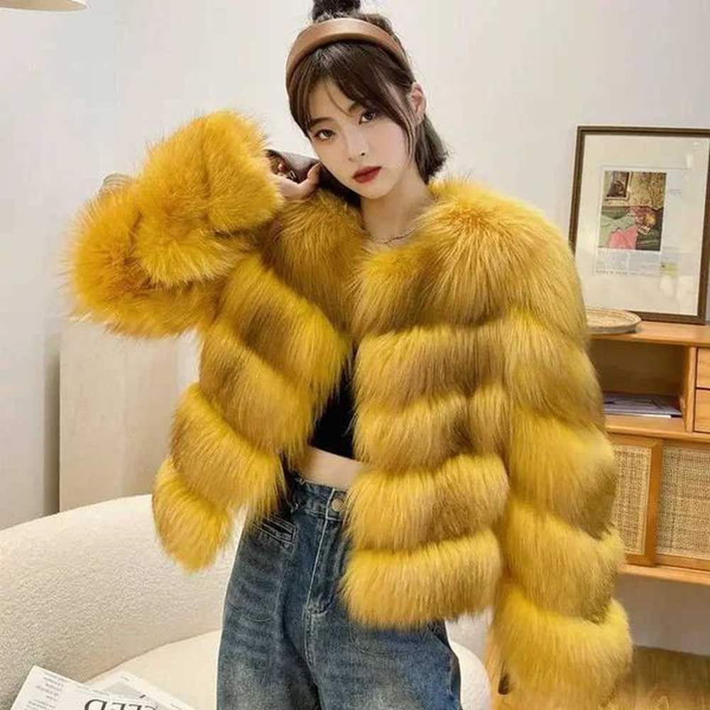 womens fur faux fur luxury long hair faux fur coat